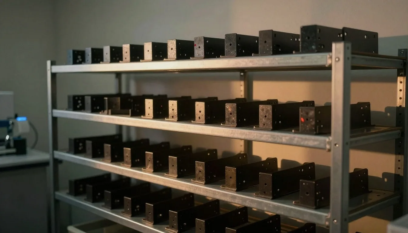 Muestras de materiales de impresión 3D ordenadas en cajones de taller