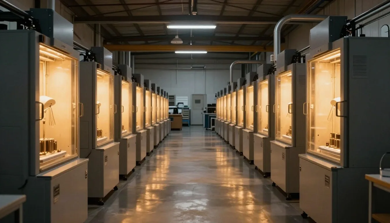 Taller de fabricación aditiva al atardecer con impresoras 3D en funcionamiento