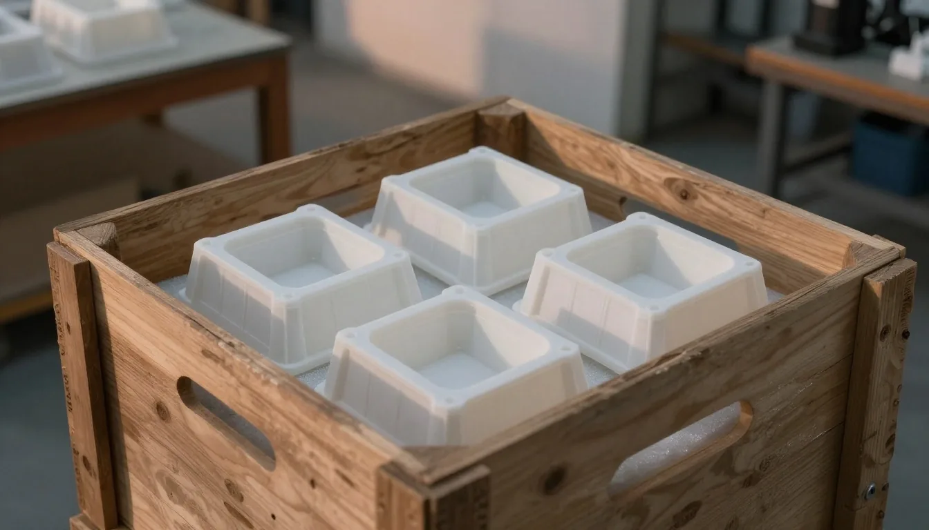 Embalaje rígido con piezas impresas en 3D listas para envío